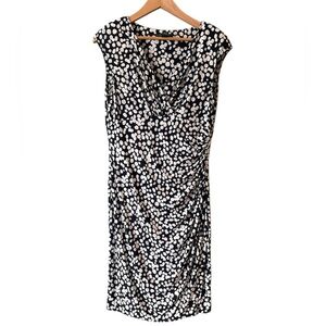 Lauren Ralph Lauren Polka Dot Faux Wrap Synched Short Sleeve Pull On Dress Sz L